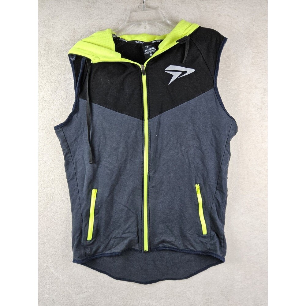 Physiq Men's Sleeveless Full Zip Hooded Hoodie Vest Size L